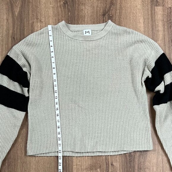 John + Jenn Super Soft Varsity Striped Crewneck Cropped Sweater Sz S - Picture 9 of 13